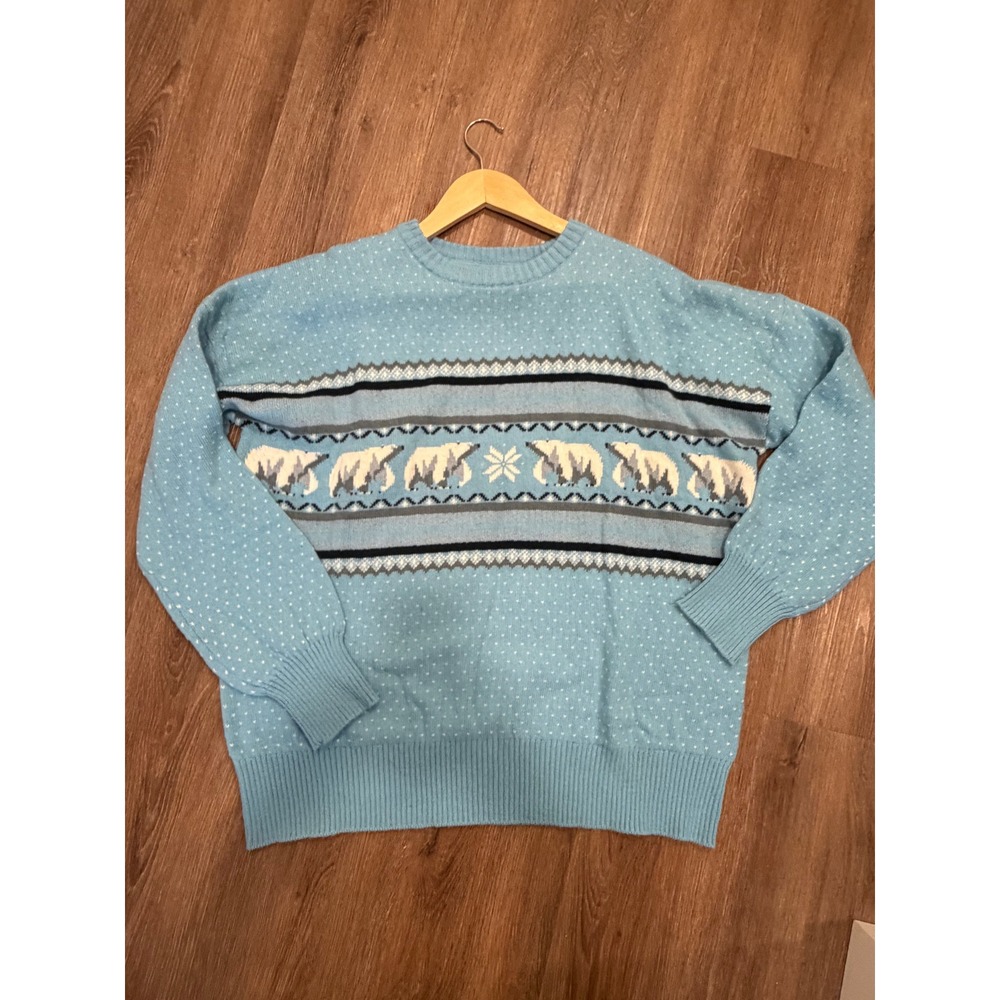 NWT L.L.Bean Vintage Novelty Polar Bear Sweater Women's L Blue Fair Isle